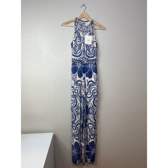 NWT Carolina K Floral Belted Straight Leg K Alessia Jumpsuit Blue and White - Picture 2 of 10